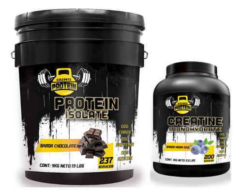 Kit Guns Proteína Isolate 9kg +creatina Monohidratada 1kg Chocolate - Moras Azul