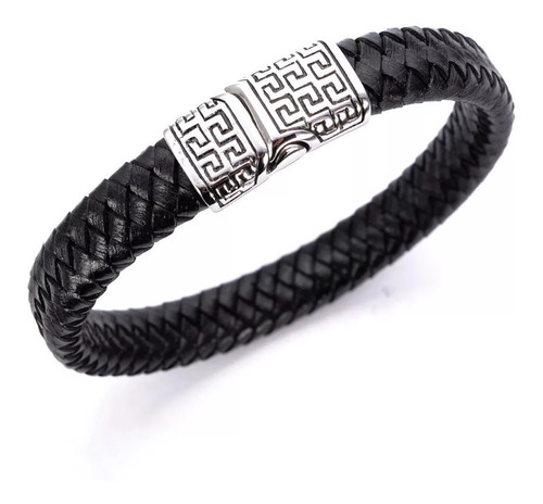 Pulsera Hombre Acero Inoxidable Y Piel Cabra Genuina 