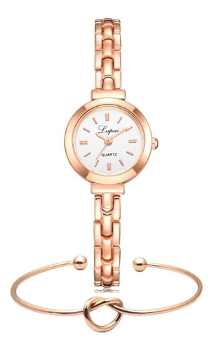 Kit Relógio Feminino Dourado Rosé Luxo E Pulseira Bracelete Cor do fundo Branco