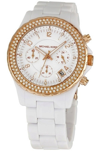 Relogio Michael Kors Mk5379 Inox E Acrílico Branco  Novo