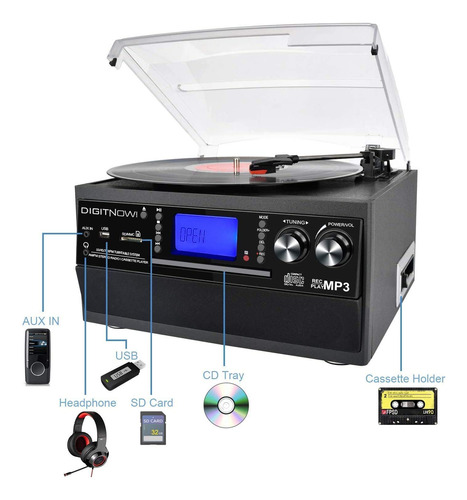 Tocadiscos Bluetooth Digitnow Con Reproductor De Discos Y Al