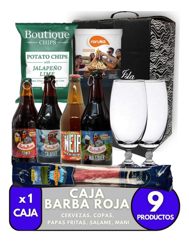 Cerveza Barba Roja Set Regalo 2 Con Copas Papas Mani Box