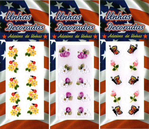 Kit 10 Cartelas Adesivos Unhas Decoradas Artesanal + Brinde