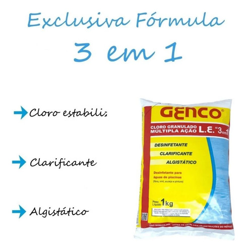 Cloro Granulado 1kg 3 Em 1 Com Clarificante E Algistático