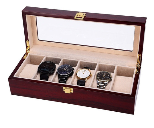 Caja Porta Relojes 6 Unidades Caja Lujo Madera Hombre Mujer