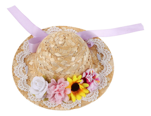 Mini Sombrero De Paja: Sombrero En Miniatura Con Lazo Y Flor