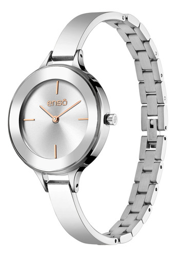 Reloj De Pulsera Enso Para Dama Ew1061l2 Acero Correa Plateado
