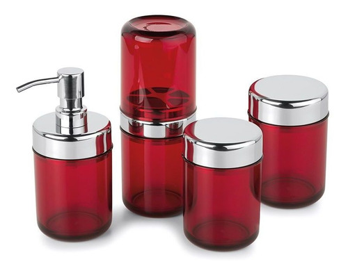 Kit Banheiro Lavabo Acquaset Vermelho 4 Peças