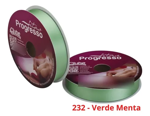 Fita Cetim Nº5 22 Mm Rolo Com 50 Metros Progresso Cor 232 - Verde Menta