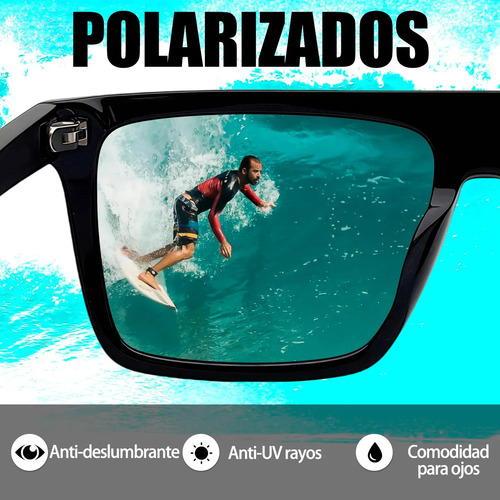 Lentes De Sol Hombre Mujer Polarizados Cuadrados UV400 De Moda Negro Brillante