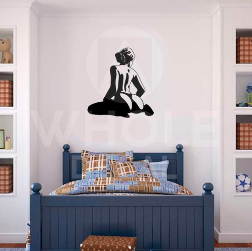 Vinilo De Pared Mujer De Espaldas Sexy De Rodillas Decal Negro