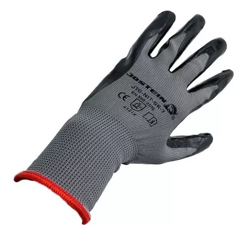 Guantes Trabajo Nylon Nitrilo Palma Negro Economicos X 10