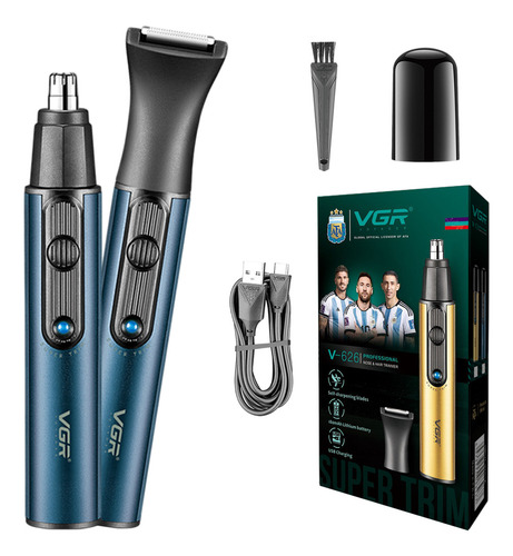 Máquina Trimmer Nariz Oído Patillera 2 En 1 Vgr V-626 Usb Color Azul