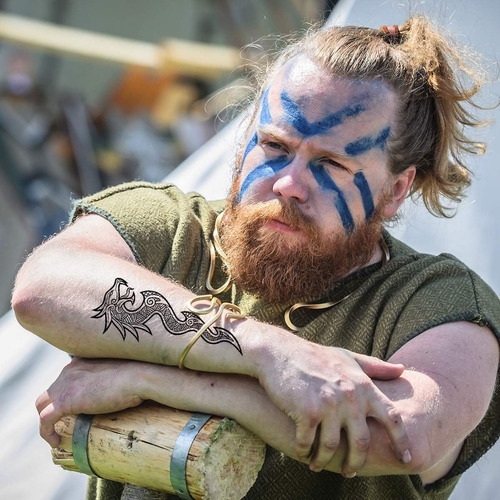 Tatodays 2x Tatuagem Temporária Viking Dragão Braço Costas A