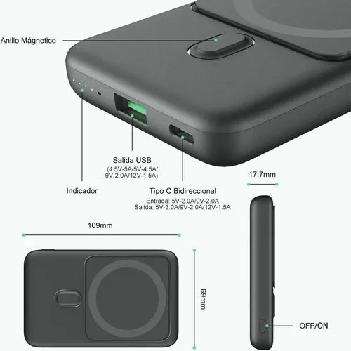 Power Bank Magnético y USB - Meru Express Carga rápida