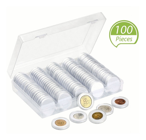 100 Capsula Monedas 30mm Caja Plástica Tamaño Ajustable