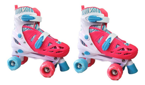 Patines Para Niña Cuatro Ruedas Ajustable Rosa Y Azul Cebra