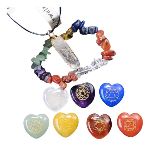 Juego 7 Chakras Chacras Collar - Pulsera - 7 Corazones- Bio