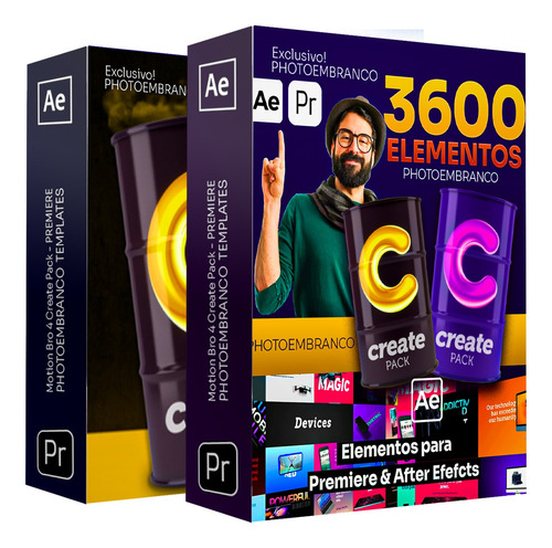 Create Pack, 3600 Elementos Vídeos Premiere E After Effects