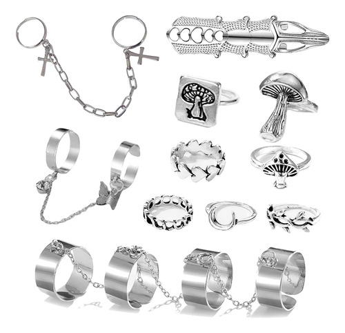 Long Tiantian Juego De Anillos De Cadena Punk Para Mujer, Es