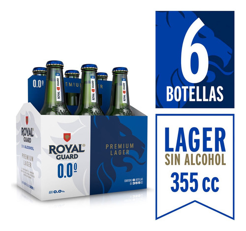 Pack 6 Cerveza Royal Guard Lager Sin Alcohol Botella 355cc