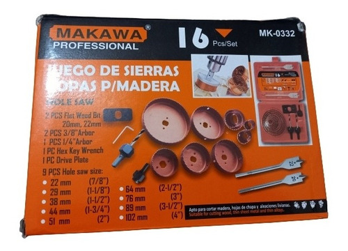 Juego De Sierra Copas P/madera 16 Pza  Mk-0332