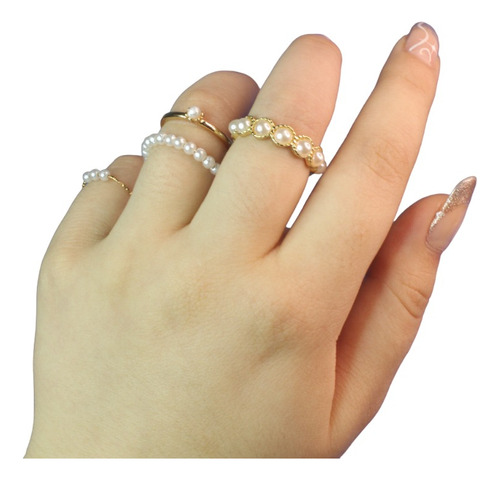 Set De Anillos Perlas 