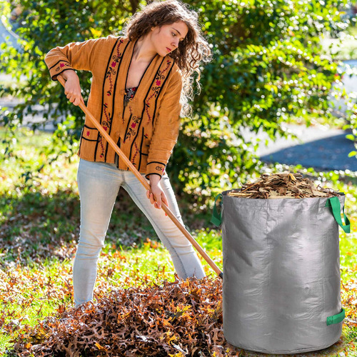 100 litros reutilizables Bolsas de Basura de jardín Romellar bolsa de basura impermeable para patio Grandes Bolsas de Basura con Asas de pie paquete de 3, H76 cm, D67 cm 