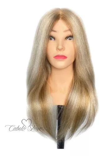 Cabeça de Treino Russa 100% Natural com Ombro Castanho Claro *Brinde  Suporte de Mesa - Cabelo Show Loja do Profissional de Beleza