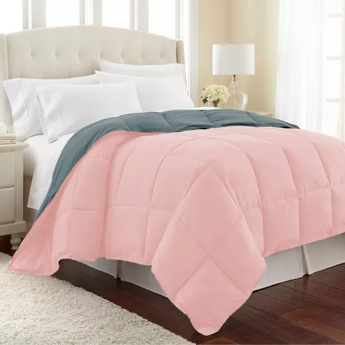 taburete torpe Proscrito Plumón Queen Bicolor Doble Faz Rosa - Gris