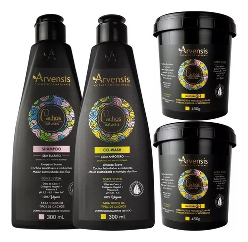 Kit Arvensis Cachos Shampoo + Cowash + 2 Mascara 2x1 450g