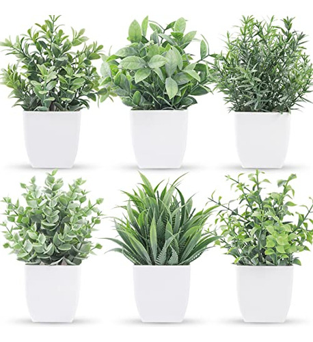 Juego De 6 Plantas Artificiales Pequeñas Macetas Decor...