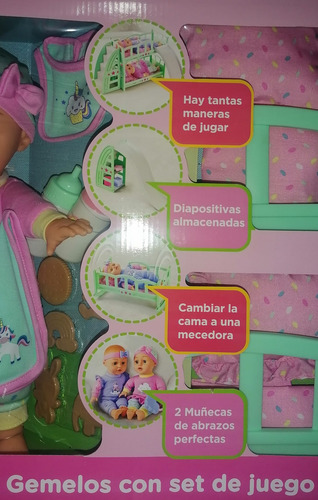 Muñecos Gemelos Con Set De Juego Recamara Y Accesorios