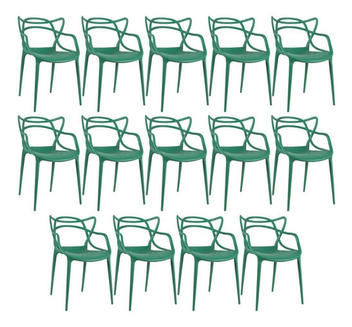 Kit - 14 X Cadeiras Masters - Allegra - Polipropileno - Estrutura da cadeira Verde-escuro