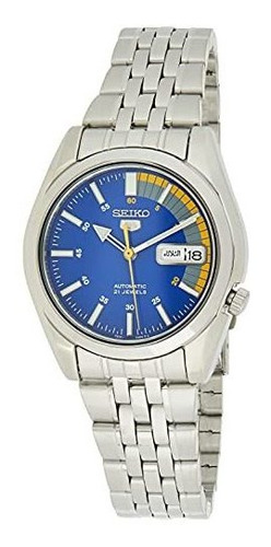 Seiko 5 Automático Con Esfera Azul De Plata Del Acero Inoxid