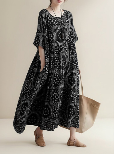 Vestido Vintage De Lino Y Algodón Para Mujer Vestido Suelto