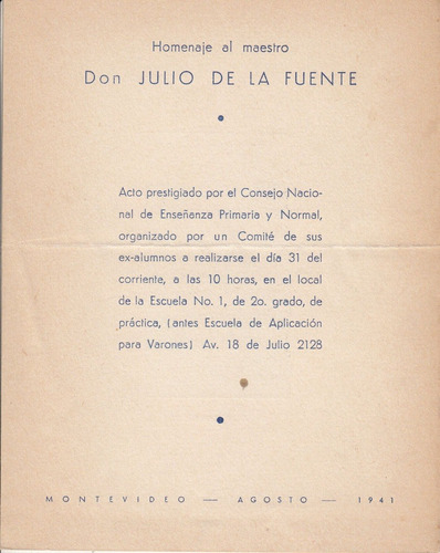 1941 Programa Invitacion Homenaje Maestro Julio De La Fuente