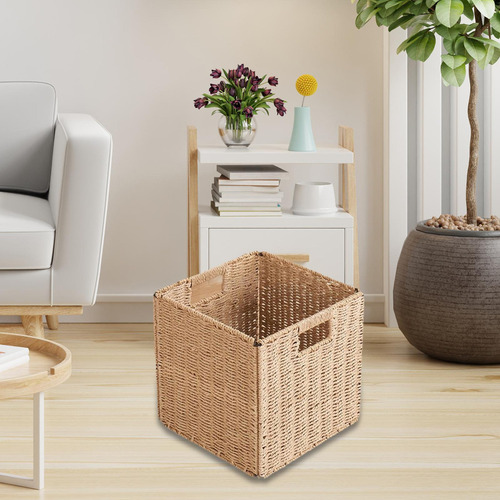 Cesta Tejida Para Almacenamiento, Cubo De Mimbre 25x25x25cm