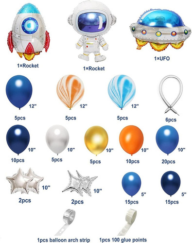 Imagen 5 de 5 de Arco Globos Decoracion Astronauta Espacial Cohete Cumpleaños