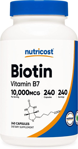 Imagen 1 de 2 de Biotin Biotina Vitamina B7 240 10000 Mcg