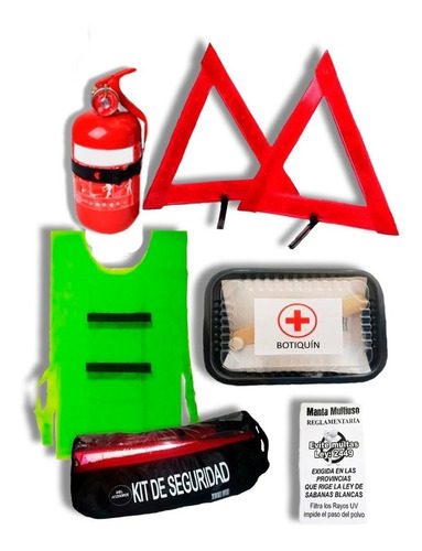 Imagen 1 de 10 de Kit Seguridad 6 En 1 Vehicular Auto Matafuego Econo Manta.
