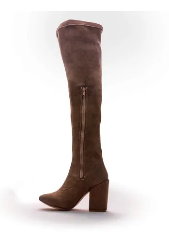 Bota Alta Para Mujer Capa De Ozono Acabado Ante Negro Y Caf