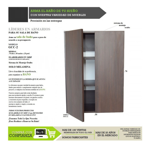 Imagen 2 de 10 de Mueble Modular Aéreo En Melamina Para Baño Mod. Gcc-2