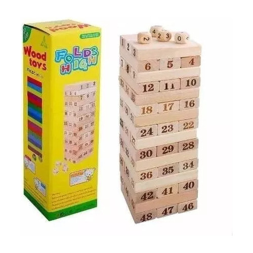 Torre Tipo Jenga Grande Madera Bloques 48pz Dados Juego Mesa