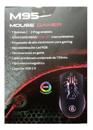 Imagen 4 de 6 de Mouse Usb Gamer Bkt M95 Spartan Rgb 7d Programable 7200dpi