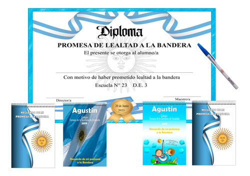 Anotador+ Birome +diploma De Regalo Promesa Bandera X 16 Uni