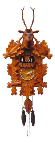 Reloj Cucu De Pared Cabeza De Venado Bosque Madera Música Estructura Marrón Claro Fondo Marrón Claro
