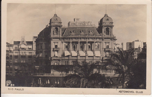 Antigua Postal Sao Paulo Brasil Sede Automovil Club Vintage