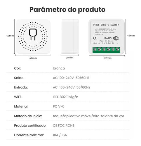 Para 5 Mini Switches Wi-fi Inteligentes Para