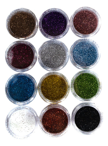 12un Potinhos Glitter Flocado Com Pó Para Decoração De Unhas Cor Roxo